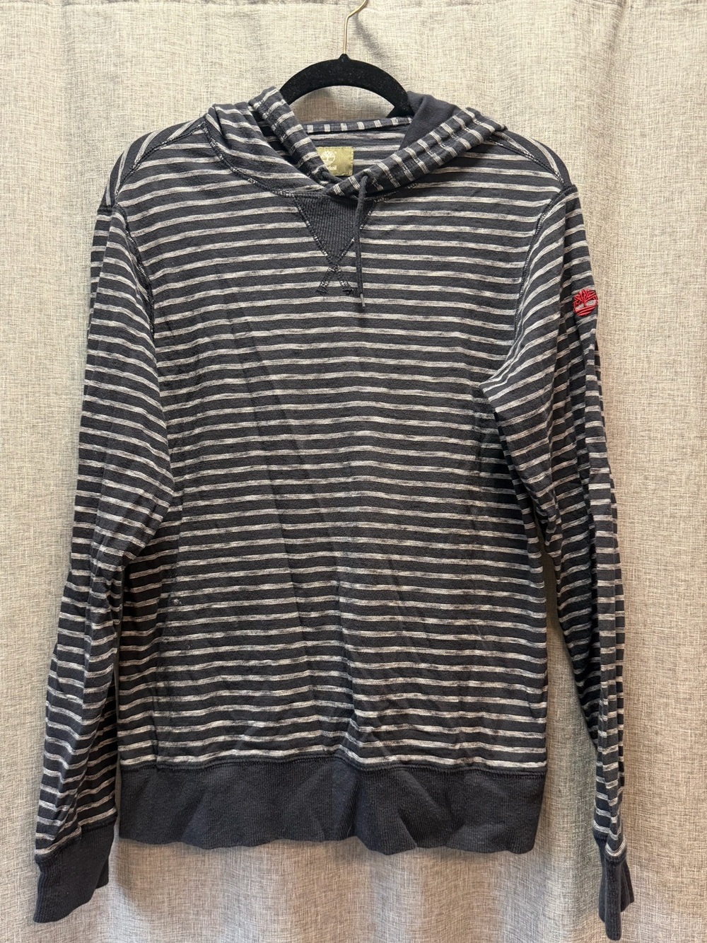 Timberland Navy & White Striped Hooded Pullover Medium
